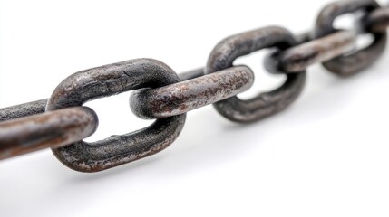 Fototapeta premium Close-up of a rusty metal chain links on white background concept