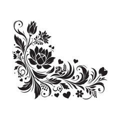 a beautiful floral love border in a silhouette vector style white background.