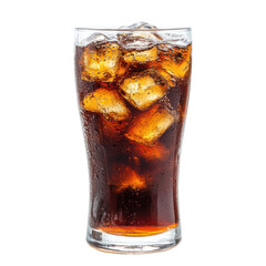 glass of cola with ice on white background.