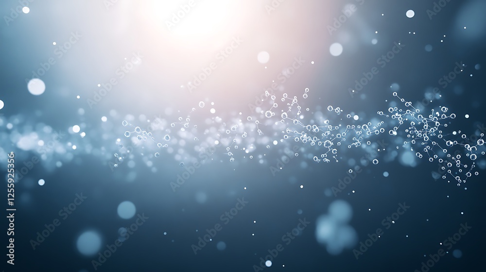 Fototapete A shimmering blue background filled with soft, glowing particles, creating an ethereal and tranquil atmosphere.
