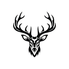 Ornate Black and White Deer Head Silhouette Vector Art Illustration Design