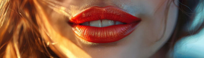 Vibrant close-up of red lips, showcasing beauty and elegance.
