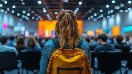 Attendee at large conference listening to speaker