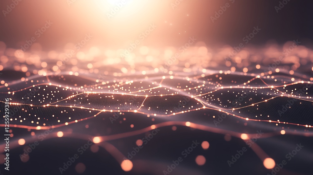 Aufkleber A mesmerizing visual of interconnected lines and glowing dots, resembling a digital landscape or abstract representation of data flow.