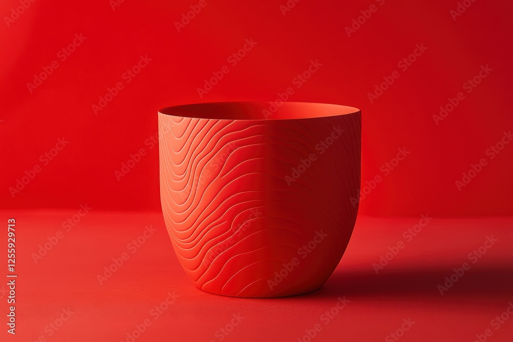 Aufkleber Vibrant red container with textured surface placed against matching backdrop in a minimalistic setting