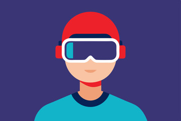 A person Virtual Reality Enthusiast Wearing VR Headset  vector illustration , flat vector of virtual reality illustration 