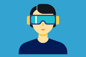 A person Virtual Reality Enthusiast Wearing VR Headset  vector illustration , flat vector of virtual reality illustration 