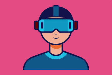A person Virtual Reality Enthusiast Wearing VR Headset  vector illustration , flat vector of virtual reality illustration 