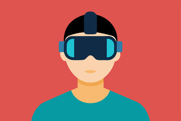 A person Virtual Reality Enthusiast Wearing VR Headset  vector illustration , flat vector of virtual reality illustration 