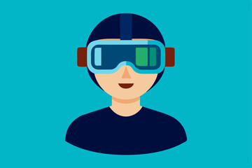 A person Virtual Reality Enthusiast Wearing VR Headset  vector illustration , flat vector of virtual reality illustration 