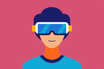 A person Virtual Reality Enthusiast Wearing VR Headset  vector illustration , flat vector of virtual reality illustration 