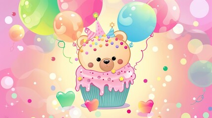 Vibrant Happy Birthday Strawberry Cake with Fresh Berries and Creamy Frosting