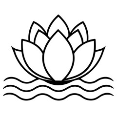 Lotus Flower vector line drawing illustration, lotus line art minimalist logo for business 
