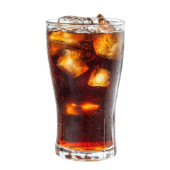 glass of cola with ice on white - PNG
