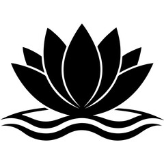 Silhouette of Stylized Lotus Flower with Waves Symbolizing Serenity, lotus flower logo icon illustration 