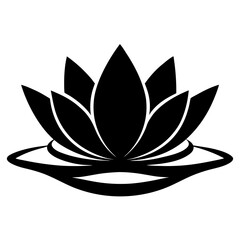 Silhouette of Stylized Lotus Flower with Waves Symbolizing Serenity, lotus flower logo icon illustration 