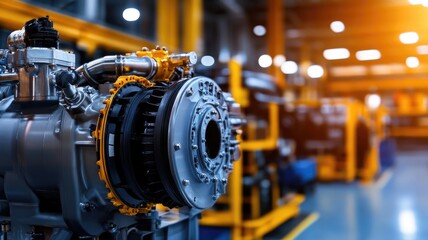 Obraz premium Industrial machine engine in factory with bright lighting