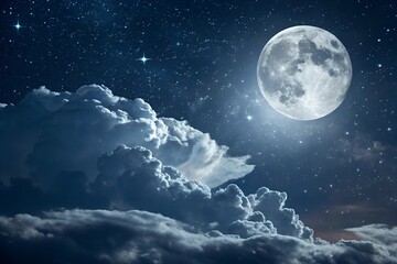 Full Moon Illuminating Starry Night Sky