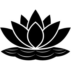 Silhouette of Stylized Lotus Flower with Waves Symbolizing Serenity, lotus flower logo icon illustration 