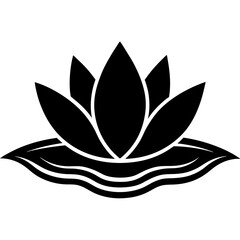 Silhouette of Stylized Lotus Flower with Waves Symbolizing Serenity, lotus flower logo icon illustration 