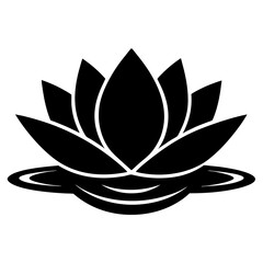 Silhouette of Stylized Lotus Flower with Waves Symbolizing Serenity, lotus flower logo icon illustration 