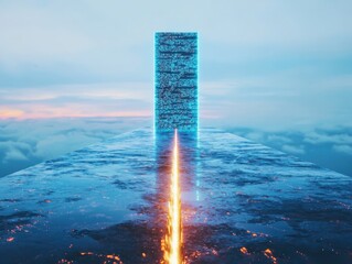 Futuristic computer interface display digital landscape visual art sci-fi environment aerial perspective concepts of austere processing