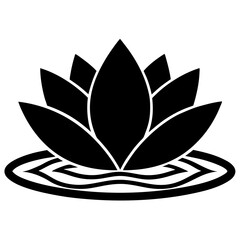 Silhouette of Stylized Lotus Flower with Waves Symbolizing Serenity, lotus flower logo icon illustration 