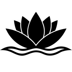 Silhouette of Stylized Lotus Flower with Waves Symbolizing Serenity, lotus flower logo icon illustration 