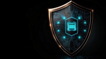 Fototapeta premium Artificial intelligence and machine learning, technology. Digital shield representing cybersecurity and data protection.