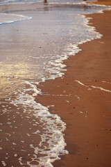 Beach Abstracts, scenes, sea foam, seaweed and footprints in the sand. 