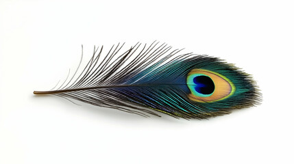 Obraz premium Photo - Vibrant Peacock Feather Eye Close Up, Colorful Plumage Detail on White