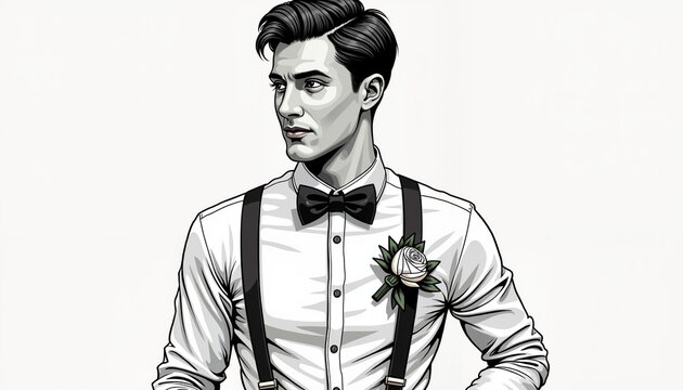 stylish man with bow tie and suspenders clip art preview