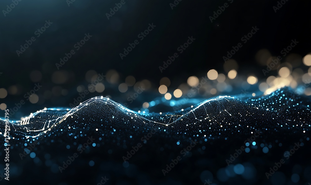 Aufkleber A shimmering abstract representation of waves, illuminated with soft lights, creating a mesmerizing and ethereal atmosphere.