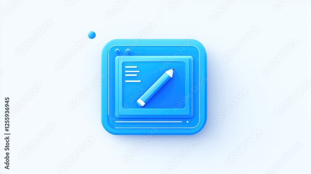 Poster blue 3d icon of a web browser with a pencil. design element for user interface