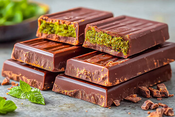 Dubai chocolate is a dessert made with milk chocolate, fried kadaifi dough, and pistachio paste