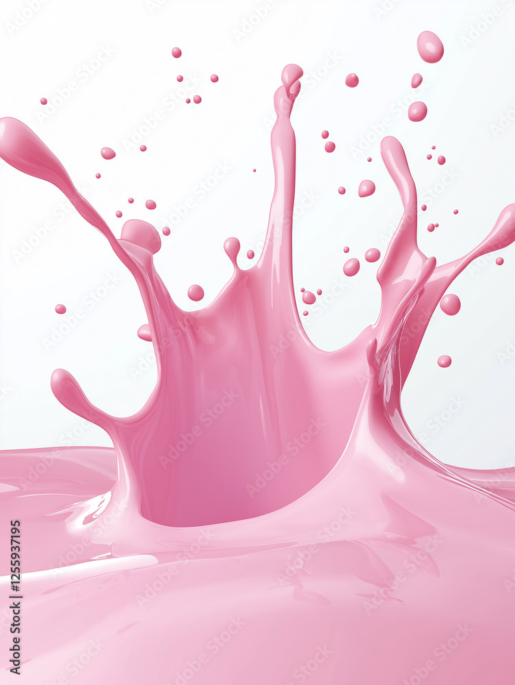 Poster pink liquid splashing and making a crown shape on white background
