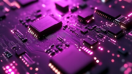 Obraz premium Illuminated Circuit Board Showing Complex Microchip Technology