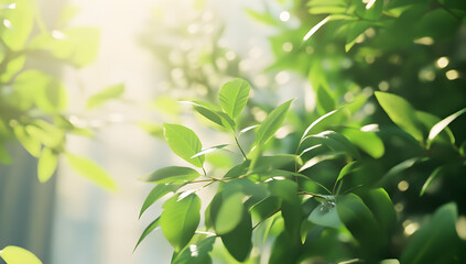 Close-Up of Fresh Green Leaves with Sunlight Shining Through for a Natural, Eco-Friendly Look


