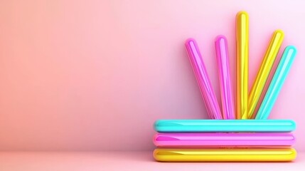 Colorful plastic sticks arrangement studio digital art minimalistic close-up vibrant aesthetics