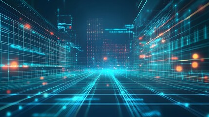 Futuristic Digital Cityscape Data Streams Flowing
