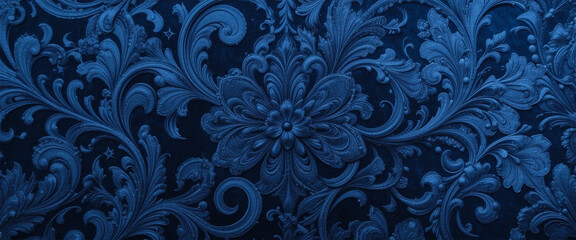 Dark blue damask wallpaper with elegant floral design