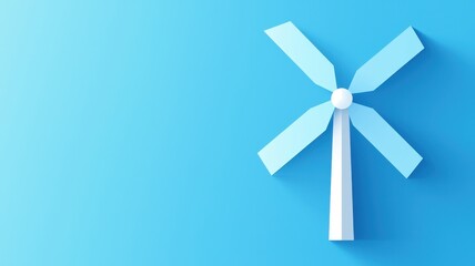 Green innovation and sustainable energy. Wind turbine model against a blue background.