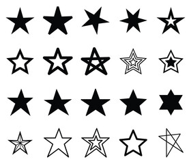 Star Vector Set – Collection of Various Star Shapes, Golden and Black Icons Vector Illustration
