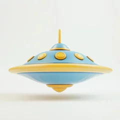 Photo sur Plexiglas Cute cartoon spaceship, hovering against white background