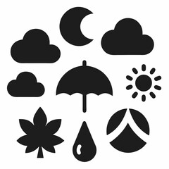 Simple weather icons set with sun, clouds, rain, snow, and storm symbols vector illustration  