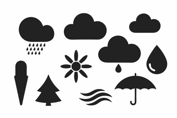 Simple weather icons set with sun, clouds, rain, snow, and storm symbols vector illustration  