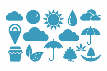 Simple weather icons set with sun, clouds, rain, snow, and storm symbols vector illustration  