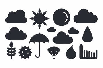 Simple weather icons set with sun, clouds, rain, snow, and storm symbols vector illustration  