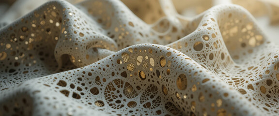 Beige lace fabric with intricate floral pattern