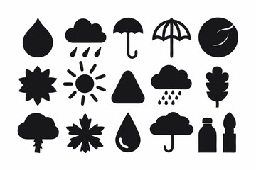 Simple weather icons set with sun, clouds, rain, snow, and storm symbols vector illustration  